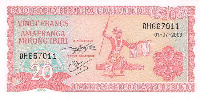 Burundi p27d 20 Francs 2003